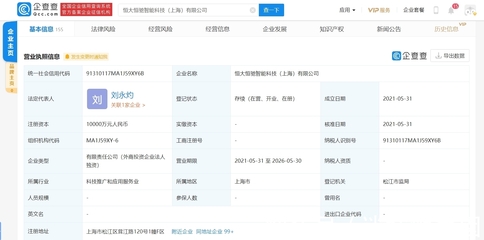 恒大新能源汽车布局智能科技，上海设立网络技术新公司